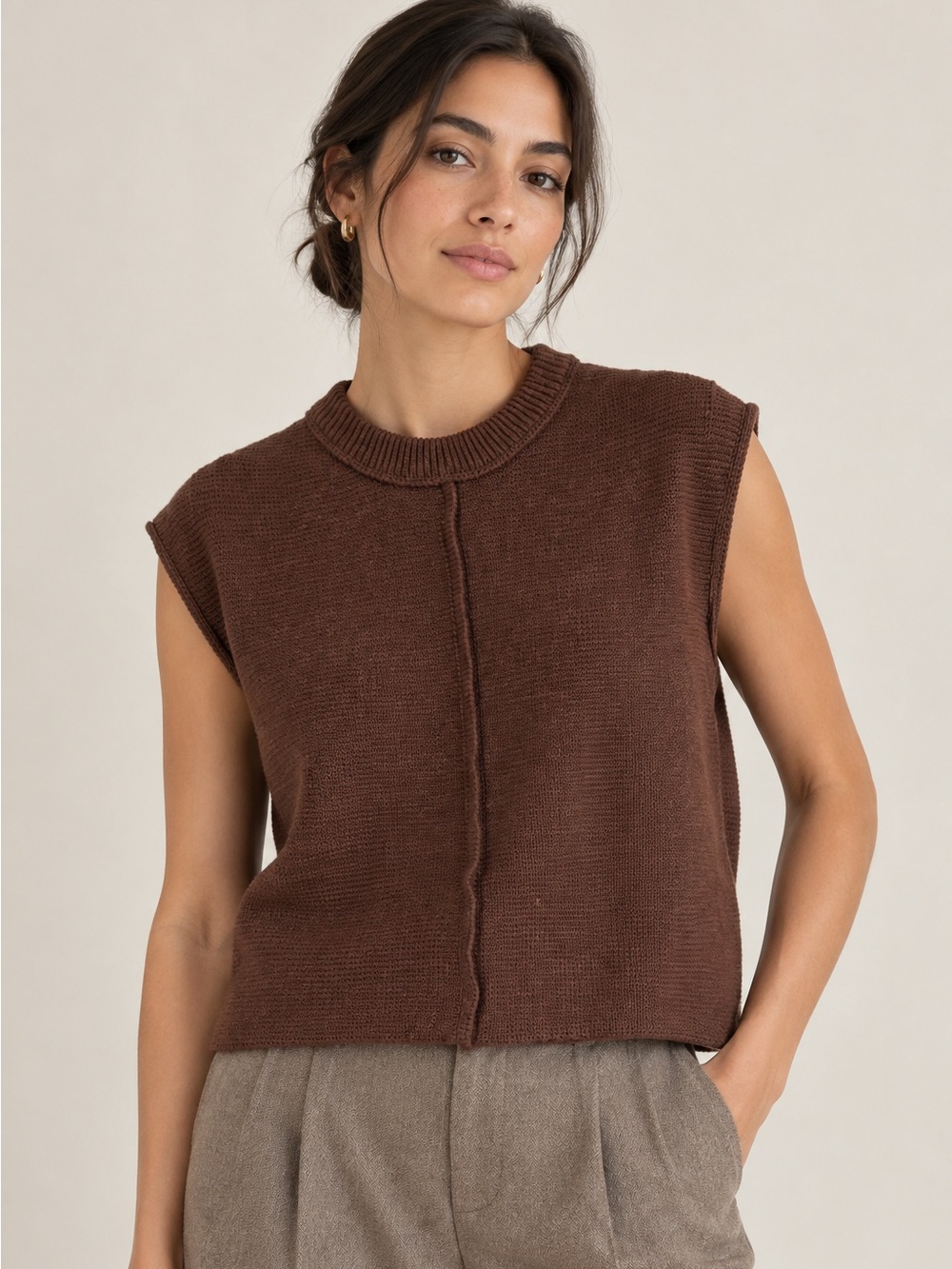 Source Unknown Chocolate Brown Sleeveless Crewneck Sweater Vest